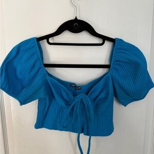 Zara Vibrant Blue Crop Top with Puff Sleeves